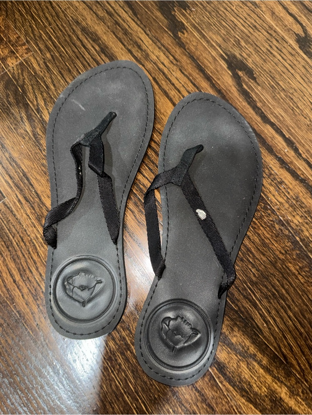 Black Flip Flop Sandals with Medallion